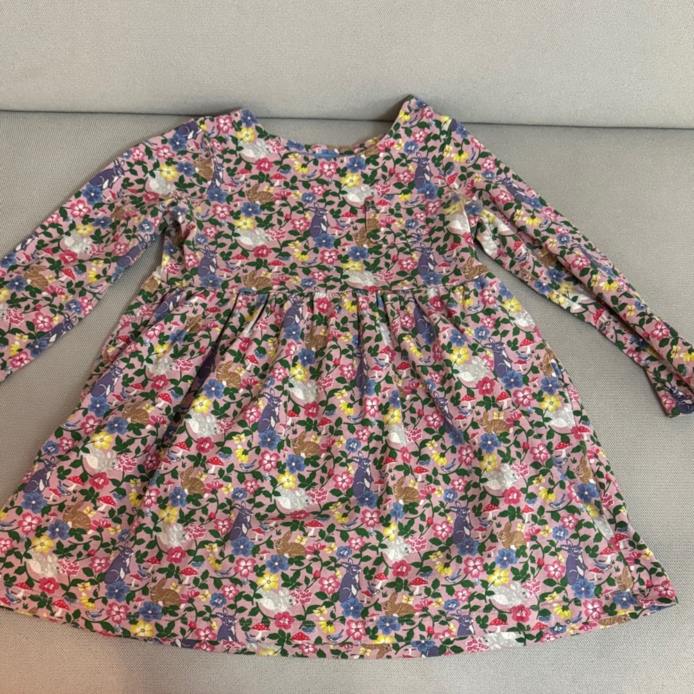 Mini Boden Girls Floral Long-Sleeve Pink Cotton Dress